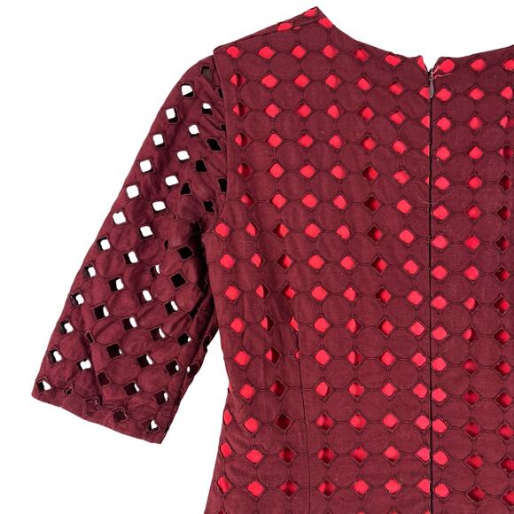 Maiocchi Broderie Anglaise Dress Women’s SZ 8 Burgundy Cotton Red Lining - Picture 5 of 15